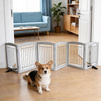 ZJSF Freestanding Dog Fence Indoor, Foldable Dog Gate for Doorways, Stairs or Hallways, Sturdy Wood Extra Wide Pet Gate with Support Feet for The House, Grey, 24 "Height-6 Panels