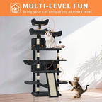 68.5 in Multi-Level Cat Tree for Indoor Cats Large Adult Heavy Duty Cat Tower for Large Cats with 2 Condos/Plush Perches/Sisal Scratching Posts/Hammocks/Basket/Dangling Balls, #2601 Dark-Grey