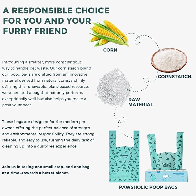 Cat Litter Disposal Bags and Dog Poop Bags with Handle,Cornstarch Based Extra Thick and Guaranteed Leak Proof Poop bags for Kitty and Doggy(180 Count 1.1 Gallon,Unscented)