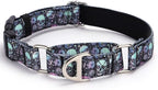 Martingale Collar for Dogs - Reflective Nylon with Padded Comfort & Quick Release Buckle - Skull Design, No Slip Choke Heavy Duty Collar for Safe Training, Walking & Nighttime Use L