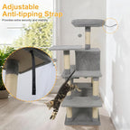 DORTALA Cat Tree for Indoor Cats, 58" Tall Cat Tower with Top Perch, Condo, Hammock, Sisal Scratching Posts, 3 Dangling Balls, Platforms, Multi-Level Pet Climbing Furniture Playground (Light Grey)