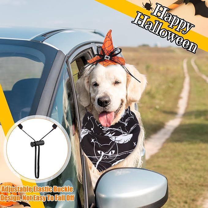 Sadnyy 18 Pcs Halloween Dog Bandanas Bulk Pumpkin Dog Bandanas Spider Triangle Scarf Adjustable Bat Headbands Bib for Small Medium Large Pet Halloween Holiday Costume Accessories