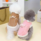 Jecikelon Bowtie Dog Cold Weather Coat Fleece Lining Warm Pet Puppy Turtleneck Dogs Winter Clothes for Small Dogs with D-Ring (Khaki, X-Large)