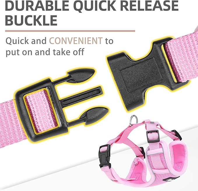 PUPTECK Small Dog Harness and Leash Set, No Pull Adjustable Puppy Cat Harness, Reflective Soft Mesh Pet Vest Small Sized, Pink, XS