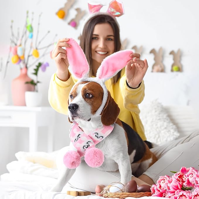 3 Pieces Easter Dog Costume Set Including Easter Rabbit Ears Headband Easter Dog Tutu Dress Cute Pet Tutu Pink Easter Pet Scarf for Medium Dogs Holiday Outfit Accessory