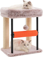 Hey-brother Cat Tree Tower with Rolling Scratching Post, Spacious Plush Platforms, Fully Sisal-Wrapped Column and Plush Toy Ball, Sturdy Bed for Indoor Kittens, 18.9 inches, Muchroom MPJ010SMU