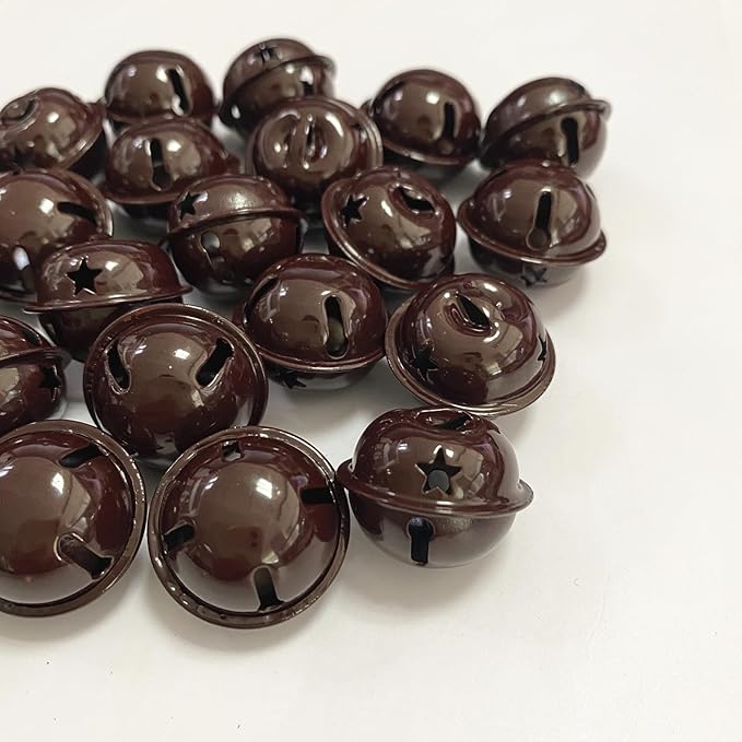 Pack of 50 Brown Small Bells for Crafts, 1 Inch Jingle Bells Little Bells for Crafting Dog Training Doorbell Cat Collar Christmas Tree Wedding Decorations (Brown)