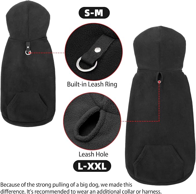 EXPAWLORER Dog Hoodie Fleece Sweater Vest, Hooded Dog Sweatshirt Fall Winter Pet Clothes with Leash Hole, Sleeveless Warm Cozy Puppy Clothing for Cat Small Medium Large Dogs Girl Boy, Black XXL