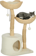 PawHut Cat Tree, 37" Cat Tower for Indoor Cats, Modern Cat Scratching Post with Wooden Posts, Cat Condo, Cat Beds, Toy Balls, Washable Cushions, Anti-Tip Kit, for Kittens & Adult Cats