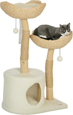 PawHut Cat Tree, 37" Cat Tower for Indoor Cats, Modern Cat Scratching Post with Wooden Posts, Cat Condo, Cat Beds, Toy Balls, Washable Cushions, Anti-Tip Kit, for Kittens & Adult Cats
