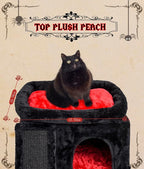 SYANDLVY Gothic Cat Tree with Coffin Bed for Indoor Cats, Cat Tower with Scratching Post, Modern Activity House for Large Cats, Condo with Board, Kittens Cave
