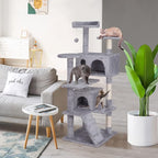 55 inches Heavy Duty Multi-Level Cat Tree Tower with Condo Furniture & Scratching Posts for Kittens Play Rest (Light Grey)