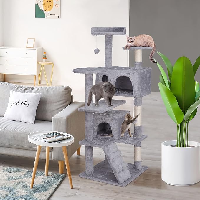 54-Inch Cat Tree Multi-Level Condo Tower Bed Furniture Kitten Play House with Scratching Posts