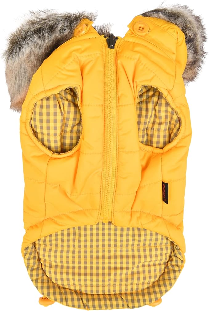 Puppia Hollis Winter Reversible Hooded Winter Dog Coat Warm Comfortable Fashionable for Small and Medium Dogs, Yellow, X-Large