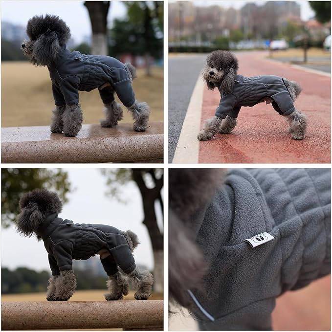 Lovelonglong Warm Dog Coat, Windproof Dog Jacket for Small Medium Large Dogs, 4 Legged Fleece Dog Winter Coat Zippered Closure Dog Outdoor Jacket Drakgray M