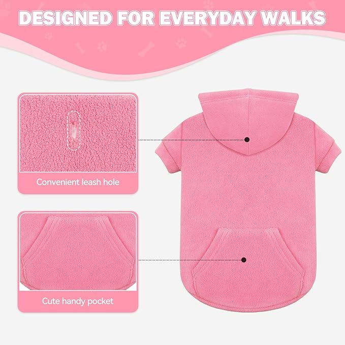 Dog Sweater,Dog Hoodies for Medium Dogs,Warm Fleece Sweatshirt with Hood & Pocket,Leash Hole,Cozy Cold Weather Pet Clothes Pet Sweater for Medium Dogs(Pink,M)