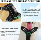 BARKBAY No Pull Dog Harness 3 Buckles Large Reflective Dog Harness with Front Clip and Easy Control Handle for Walking Training Running with ID tag Pocket(Black,M)