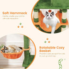 Tangkula 66 Inch Tall Cat Tree, Multi-Level Cat Tower with Sisal Scratching Posts, 2 Condos, Plush Perch, Hammock, Basket, Dangling Toys, Cat Climbing Furniture for Indoor Cats (Green+Orange)