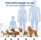 BFNN Free Standing Foldable Dog Gate, 16.5" High Step-Over Metal Short Pet Gate, Up to 72" Wide Puppy Fence for Stairs and Doorways, Indoor & Outdoor Use, No Drilling and No Assembly, White