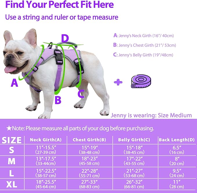 Huntboo Escape Proof Dog Harness, Escape Artist Harness, Reflective Dog Harness with Handle, Durable,Adjustable Vest for Small Medium Large Dogs Walking, Training, and Running Gear(Lavender Purple,M)