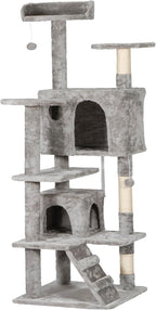 LEMY 54 Inch Cat Tree,Multi-Level Cat Tower Condo for Indoor Kittens,Light Grey Cat House with Sisal-Covered Scratching Post for Cats to Play and Sleep