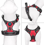 PHOEPET Reflective Dog Harness Large Breed Adjustable No Pull Vest with Handle 2 Metal Rings 3 Buckles [Easy to Put on & Take Off](XL, Red)