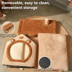 Cat Bed for Indoor Cats, Cozy Cave Bed Cat House Cats Tent with Removable Cushion Pillow, Soft Warm Pet House, Cute Bear Pet Nest for Kitten Small Dogs (Brown, M-18.1x14.57x15.75 Inches)