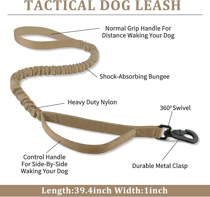 COOYOO Dog Collar,3 Piece Set Tactical Dog Collars, Adjustable Military Training Nylon Dog Collar with Control Handle and Heavy Metal Buckle for Medium and Large Dogs