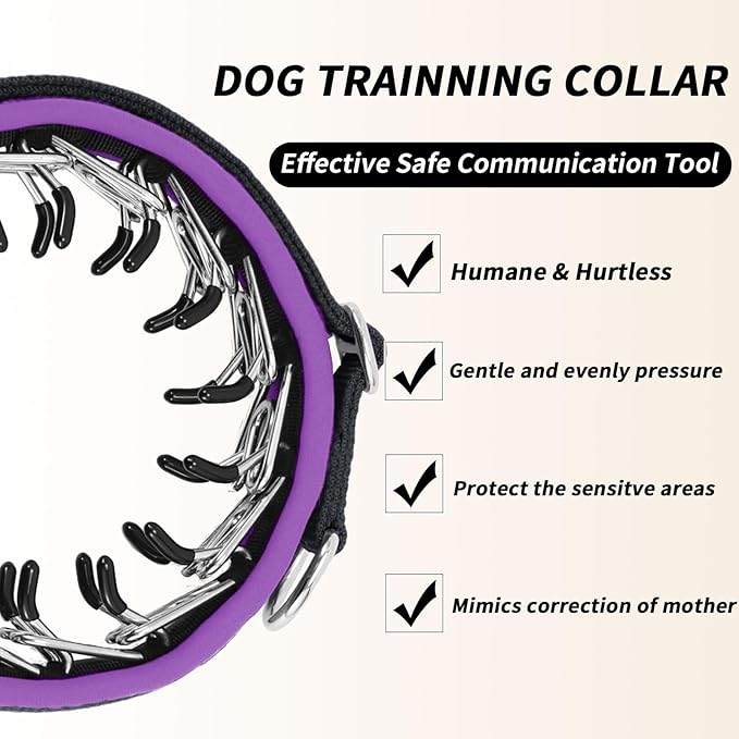 Martingale No Pull Dog Collar for Large Medium Small Dogs, Heavy Duty Nylon Reflective Adjustable Anti Pull Slip Collar with Buckle for Training Walking S Black Purple
