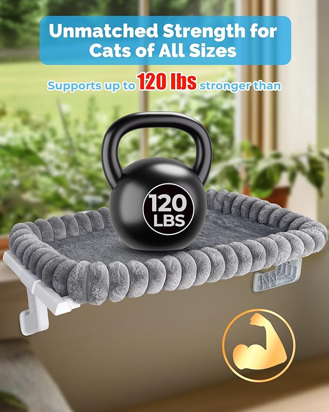 Heavy-Duty Cat Window Perch – Soft, Cozy & Warm Plush Cover with Raised Edge – Durable, Easy-to-Assemble Cat Hammock for Large & Multiple Cats (XL, with Raised Edge)