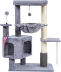 Cat Tree with Cat Condo and Hammock for Indoor Cats, Cat Tree with Self-Grooming Brush and Toy Balls,Cat Tower with Scratching Posts,Grey