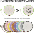Personalized Cat Scratcher Mat, Customized with Name Text Natural Cotton Rope Round Horizontal Cat Scratching Pads with Ball Toy, Cat Furniture Protector for Wall, Couch, Carpets, Sofa (Green)
