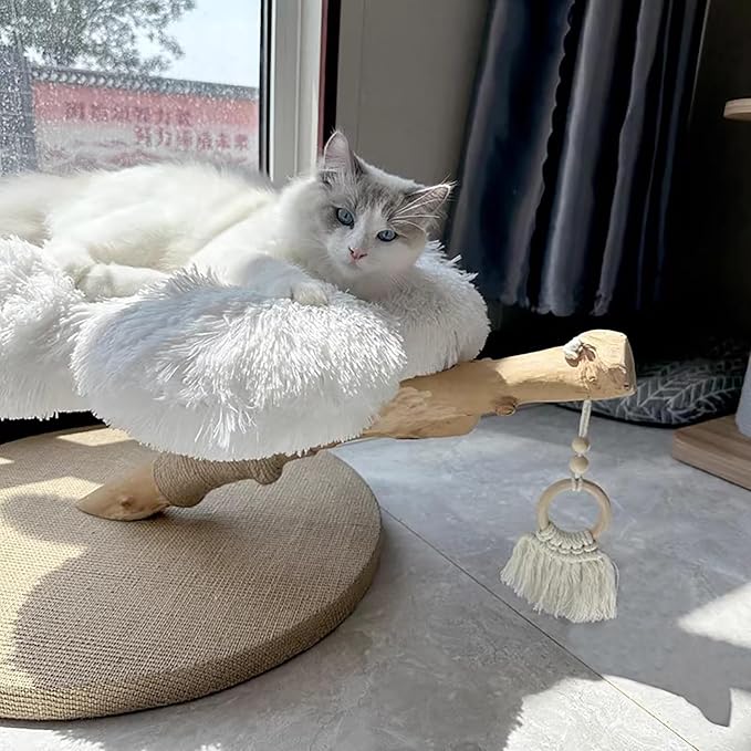 Modern Cat Tree Tower, Wooden Cat Tower, Cat Nest for Large Cats, Unique Handmade Cat Tree with Real Wood Branches, Cat's Nest with Pendant
