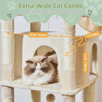 Taoqimiao 71 Inches Cat Tree for Large Cats 20lbs+, 3 Giant Perches, Multi-Level Cat Tree Tower, Widened Cat Condo with 9 Scratching Posts, Luxurious Hammcock & Basket, Beige, MS034M