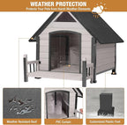 Dog House with Anti-Bite Metal Iron Frame Outdoor Wooden Dog Kennel Indoor Puppy Shelter for Small Medium Large Dogs Weatherproof(Off-White)