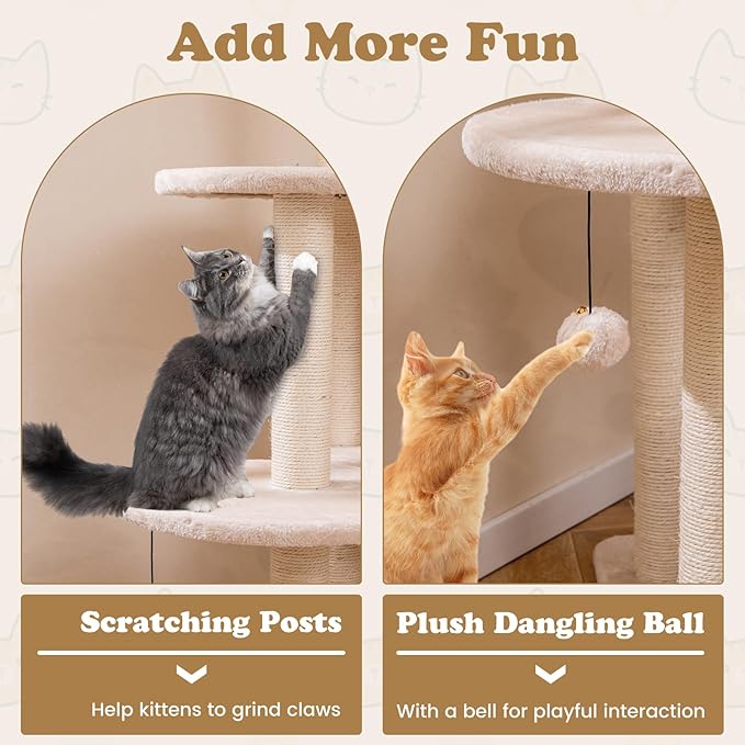 Tangkula Modern Cat Tree, 58 Inch Cat Tower with Sisal Scratching Posts, Condo, Cattail Plush Perch, Basket Cat Bed, Dangling Ball, Removable & Washable Cushions, Aesthetic Cat Tree for Indoor Cats