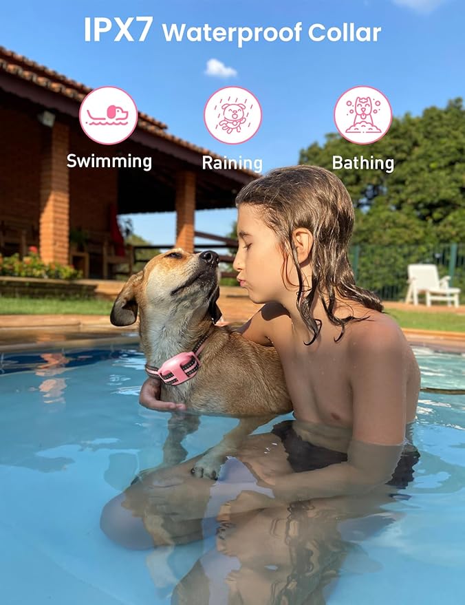 No Shock Dog Training Collar, Vibrating Dog Collar with Remote 3300ft, Beep and Vibration Collar for Dogs 10-110lbs | Vibrate Only, No Prongs | Painless&Humane to Stop Bad Behaviors (Pink)