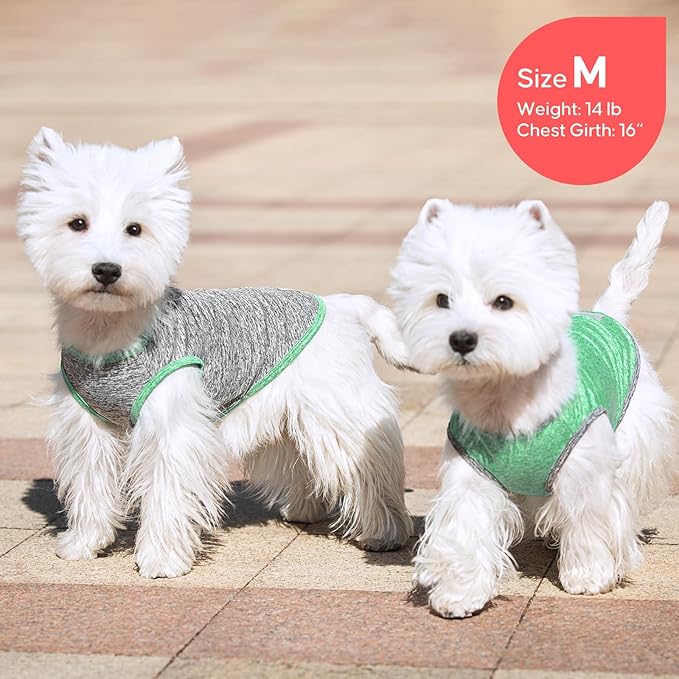 KYEESE 2Pack Dog Shirt, Lightweight Sun Protection Sleeveless Dog T Shirts for Small Dogs Boy, Breathable Pet Reflective Tank Top Summer Dogs Clothes for Outdoor Walking, Grey+Dark Green, M