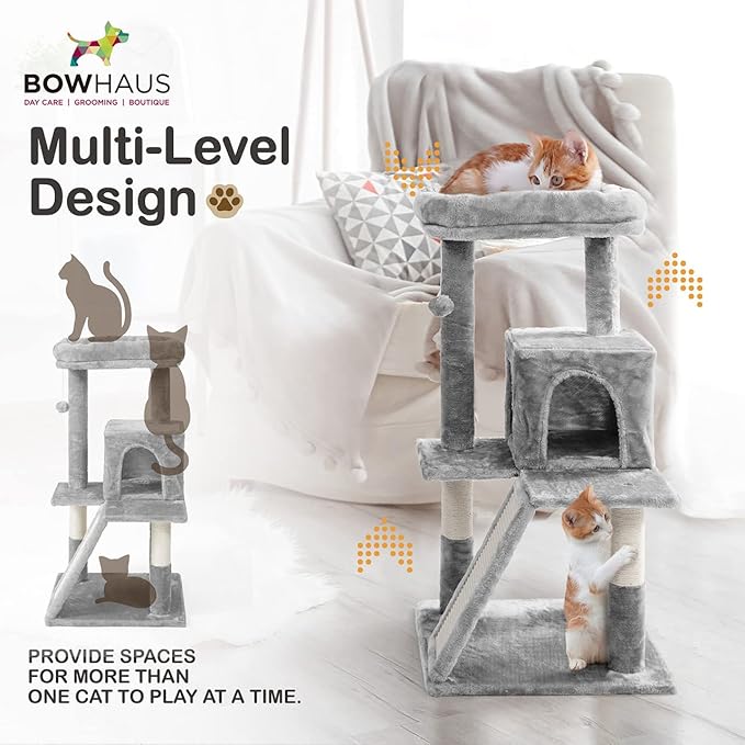 Tall Cat Tree for Indoor Large Cats or Kittens, Multi-Level Cat Activity Tree with Scratching Posts, Hammock, Cat Cave Condo, Modern Cute Small Cat Climbing Tower with Widened Perch