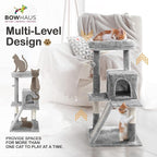 Tall Cat Tree for Indoor Large Cats or Kittens, Multi-Level Cat Activity Tree with Scratching Posts, Hammock, Cat Cave Condo, Modern Cute Small Cat Climbing Tower with Widened Perch