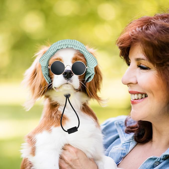 Jadive Medium Dog Sun Hat with Ear Holes, Dog Cat Sunglasses with Anti-Slip Silicone Rope Baseball Cap Adjustable Puppy Sunbonnet Headdress Beach Visor Hat for Puppies Summer Outdoor(Green)