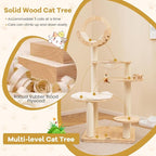 Nightcore 57” Tall Solid Wood Cat Tree for Indoor Cats, Building Block Kitten Tower w/Perch, Scratching Posts, Washable Cushions, 4 Install Options, Multi-Level Cat Activity Center Climbing Furniture