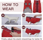 Dog Winter Jacket - Large, Warm Zip Up Snowsuit Dog Harness Vest, Reflective, Water-Resistant, Red