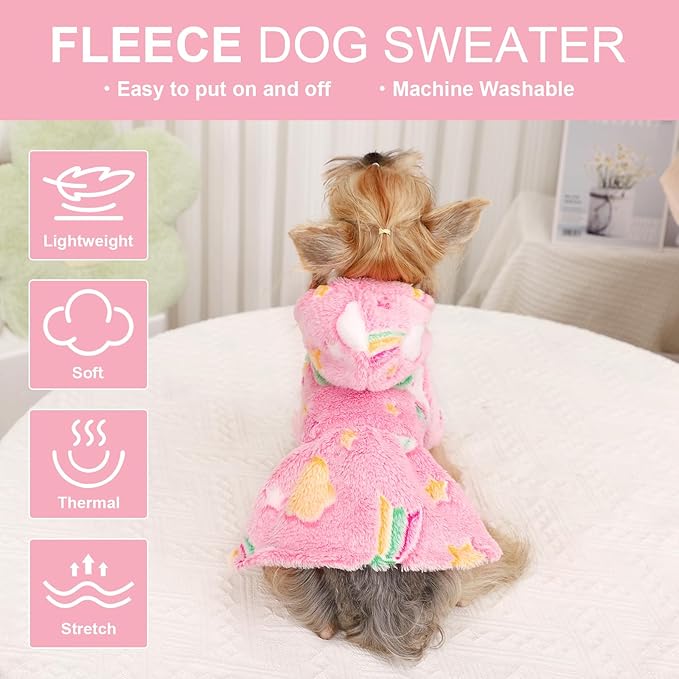 Dog Sweater Fleece Dog Hoodie Winter Puppy Clothes for Small Dogs Boy Girl Pet Hoodies Cold Weather Doggie Coats Fall Doggy Sweatshirt for Chihuahua Yorkie Cat Sweater Costume, Pink Rainbow, XS