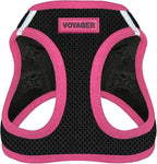 Best Pet Supplies - All Weather Mesh/Plush, Reflective, No Pull Harness for Small, Medium Dogs, Cats - Secure with Hook & Loop Fastener, Buckle, Double D-Rings - Black/Pink Trim, S