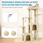 Cat Tree 61" Tall, Sisal Wrapped Scratching Post, Cat Nest, Hanging Ball, Extended Platform