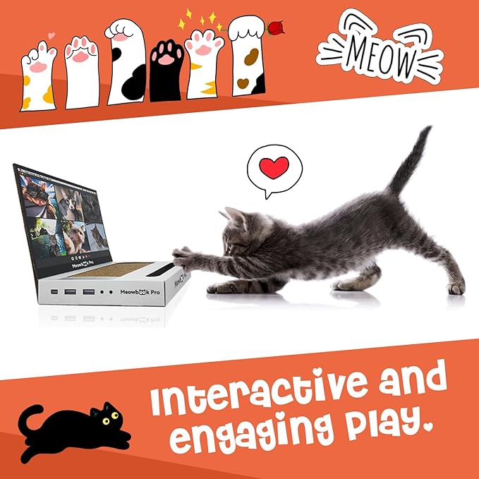 2PCS Cat Scratcher Laptop with 'Mouse' Jingle Ball, Stickers, 3-in-1 Cardboard Cat Interactive Toy, Kitten Toy & Cat Scratching Pad