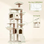 Globlazer Heavy Duty Cat Tree, 83 Inch Giant Cat Tower with 7 Scratching Posts, Multi-Level Large Cat Condo for Indoor Cats Large Adult, 2 Perchs, 3 Sturdy Hanging Baskets, Cat Toys, F83C, Beige
