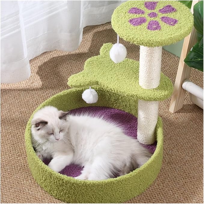 Cat Tree Cat Tower Two-color three-layer cat climbing frame avocado green light blue petals cat litter cat jumping platform cat claw double ball toy Cat Tree Condo Cat Tree Indoor Climbing ( Color : B