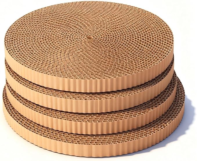 Extra Large Round Cat Scratcher Refill Pads - 15.7 Inch Diameter, 1 Inch Thick, Cardboard Scratching Board Replacement for Cats, 4 Pack